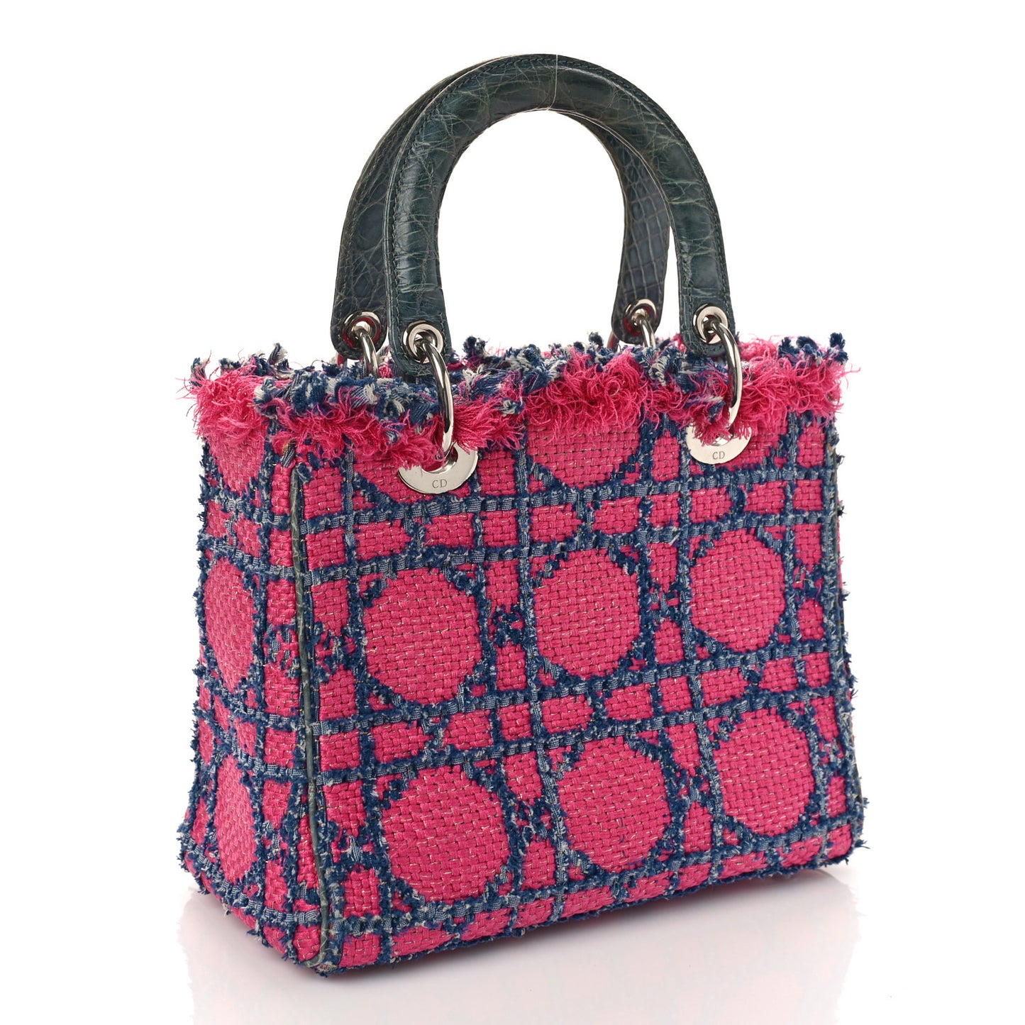 Tweed Crocodile Fringe Medium Lady Dior Multicolor