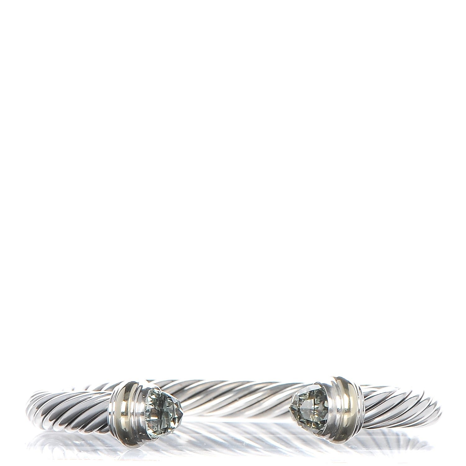 David Yurman Sterling Silver 14K Yellow Gold Prasiolite 7mm Cable Classics Bracelet 1 of 5