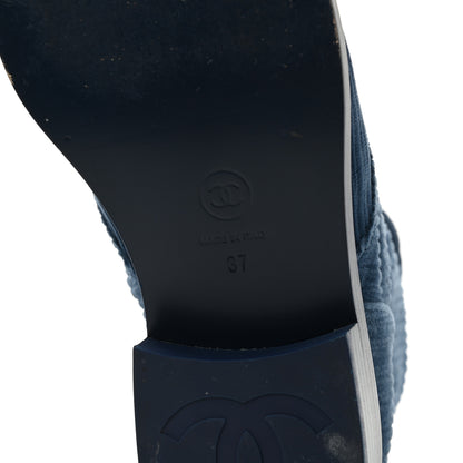 Chanel Velvet CC Combat Boots 37 Blue Black 6 of 9