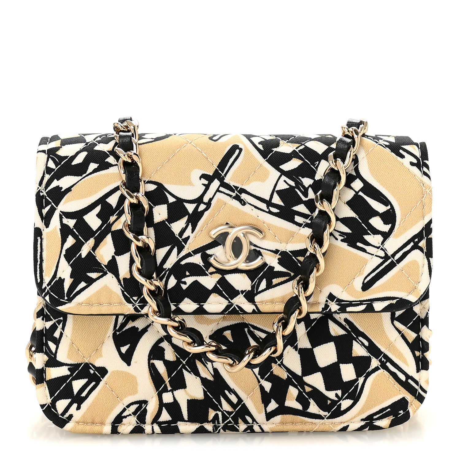 Chanel Canvas Check Flag Printed CC Clutch With Chain Beige Multicolor 1 of 11