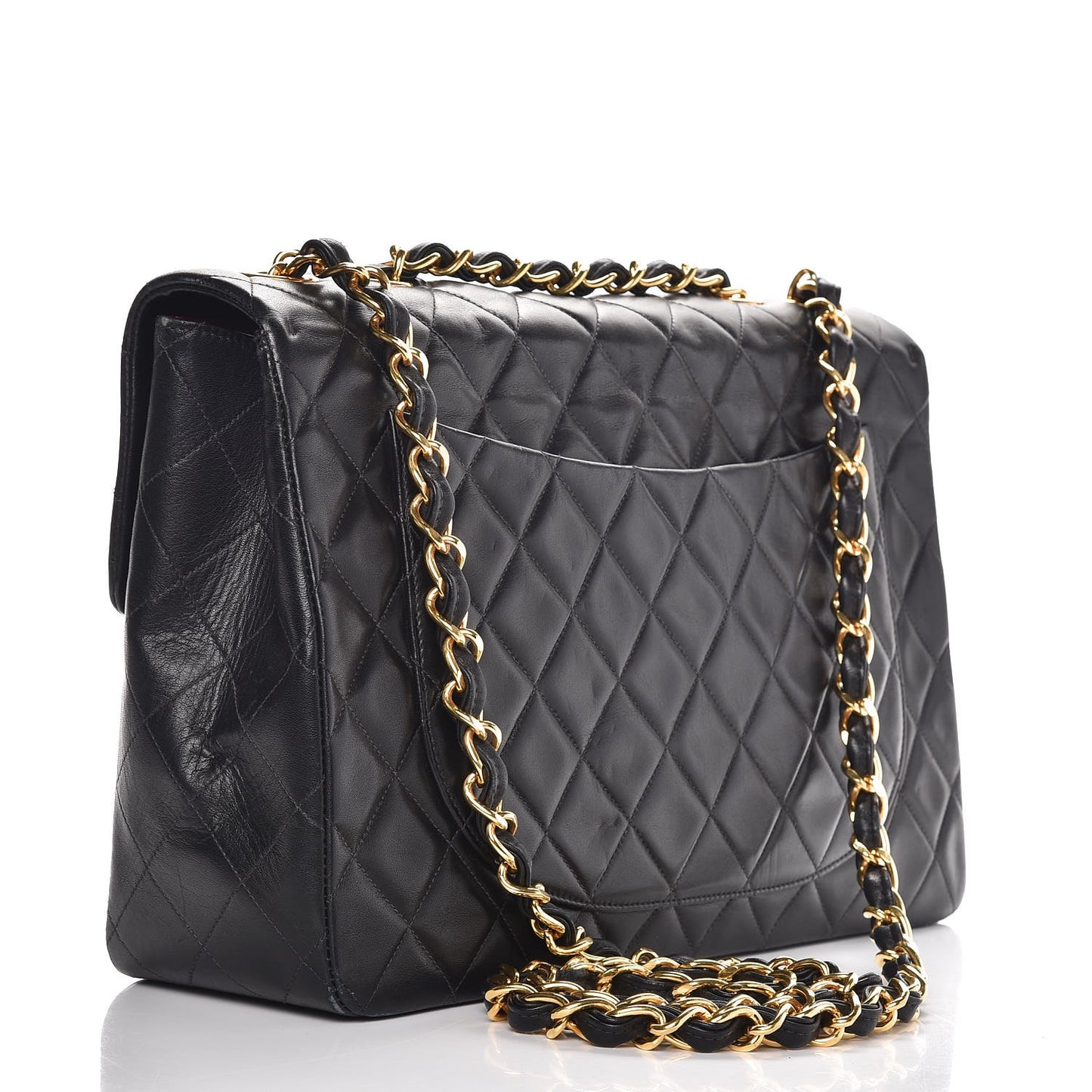 Lambskin Quilted XL Jumbo Single Flap Black