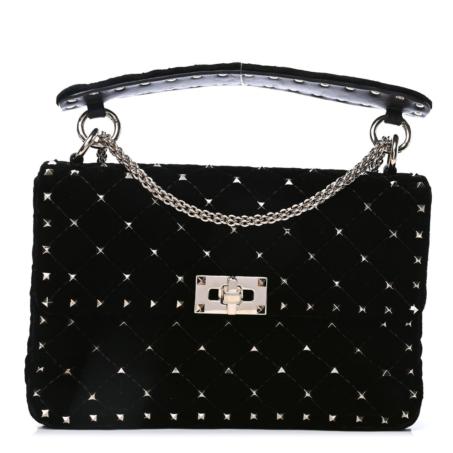 Velvet Medium Rockstud Spike Shoulder Bag Black