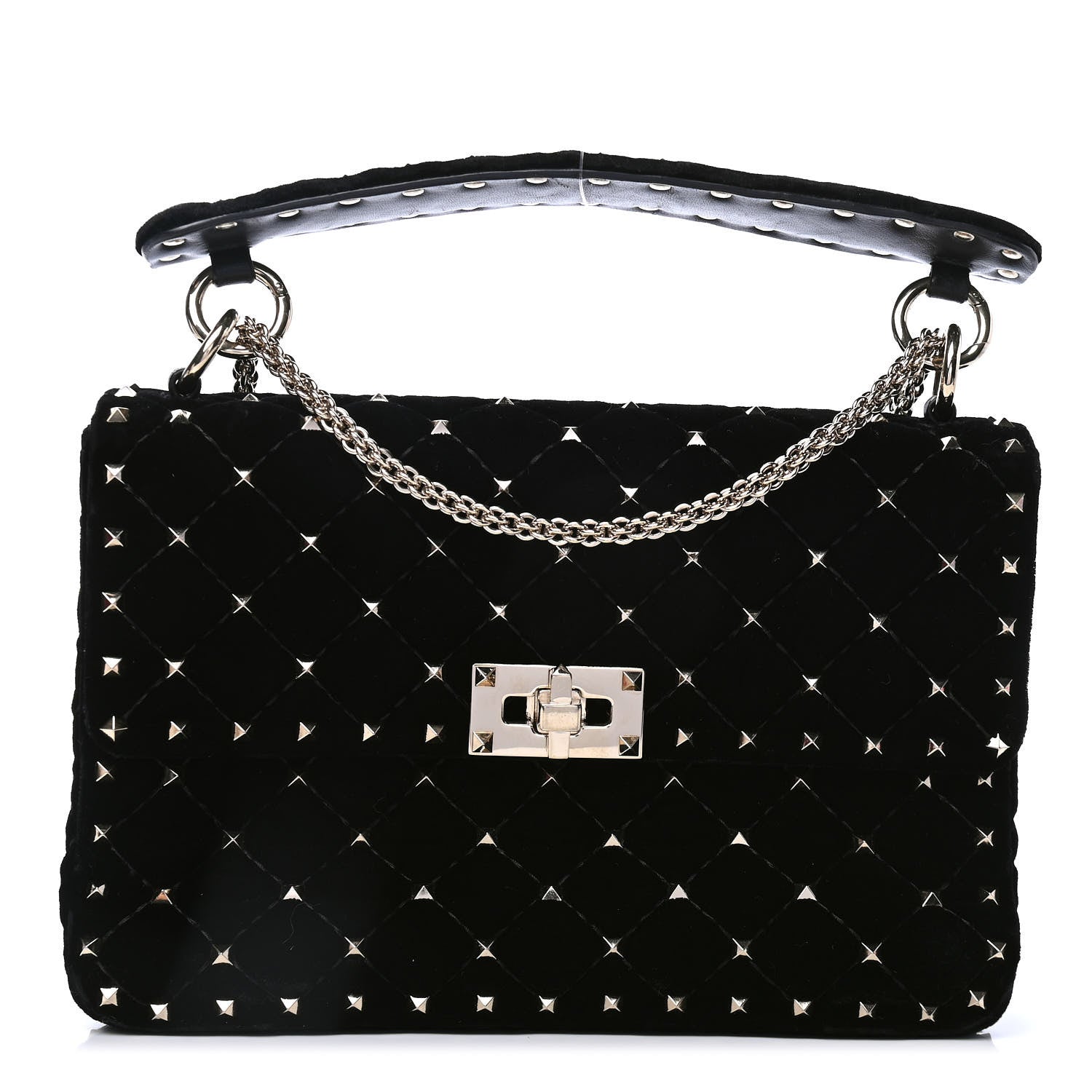 Valentino Garavani Velvet Medium Rockstud Spike Shoulder Bag Black 1 of 4