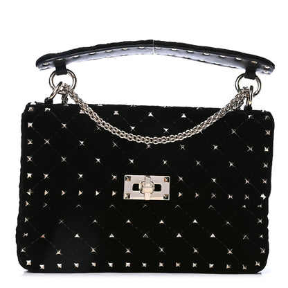 Valentino Garavani Velvet Medium Rockstud Spike Shoulder Bag Black 1 of 4