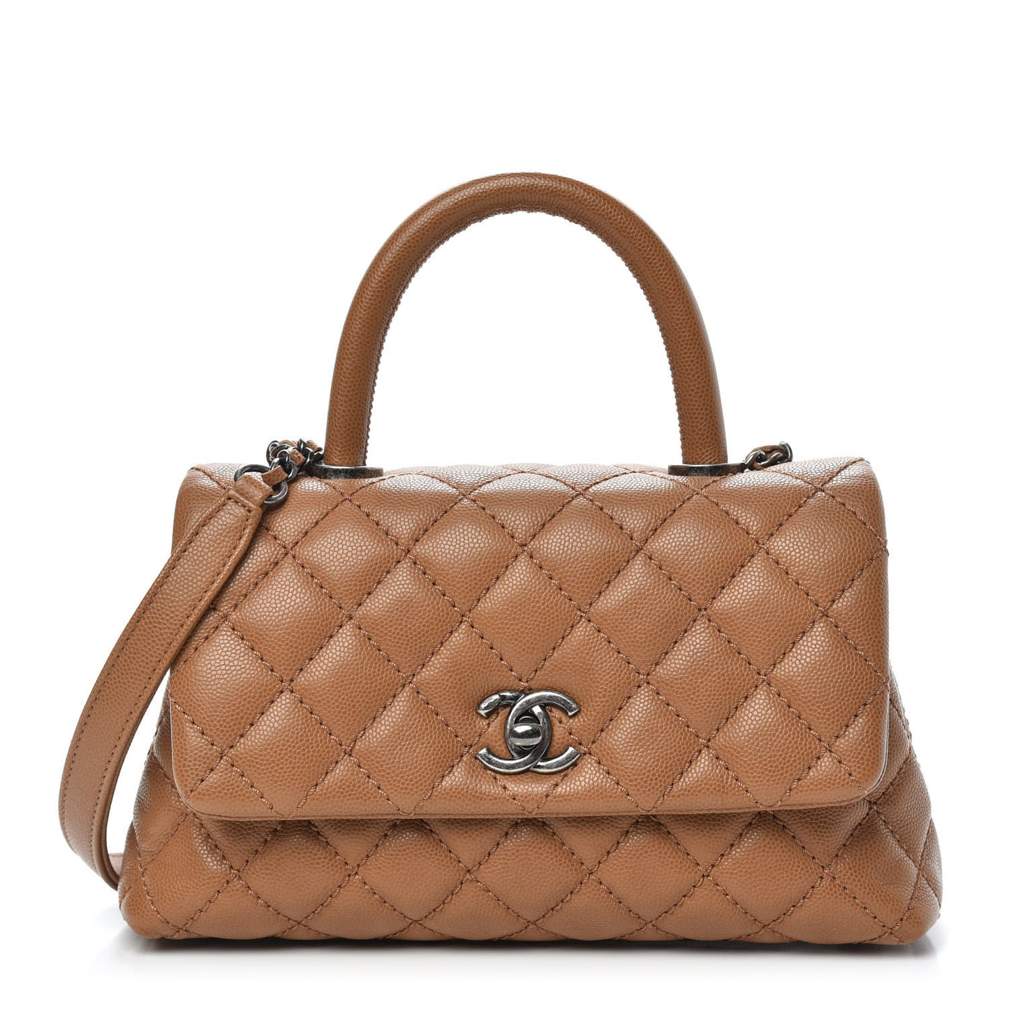 Caviar Quilted Mini Coco Handle Flap Camel