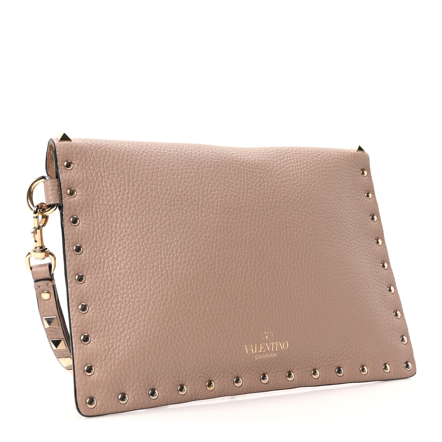Valentino Garavani Pebbled Calfskin Medium Rockstud Envelope Flat Wristlet Pouch  Poudre 3 of 9