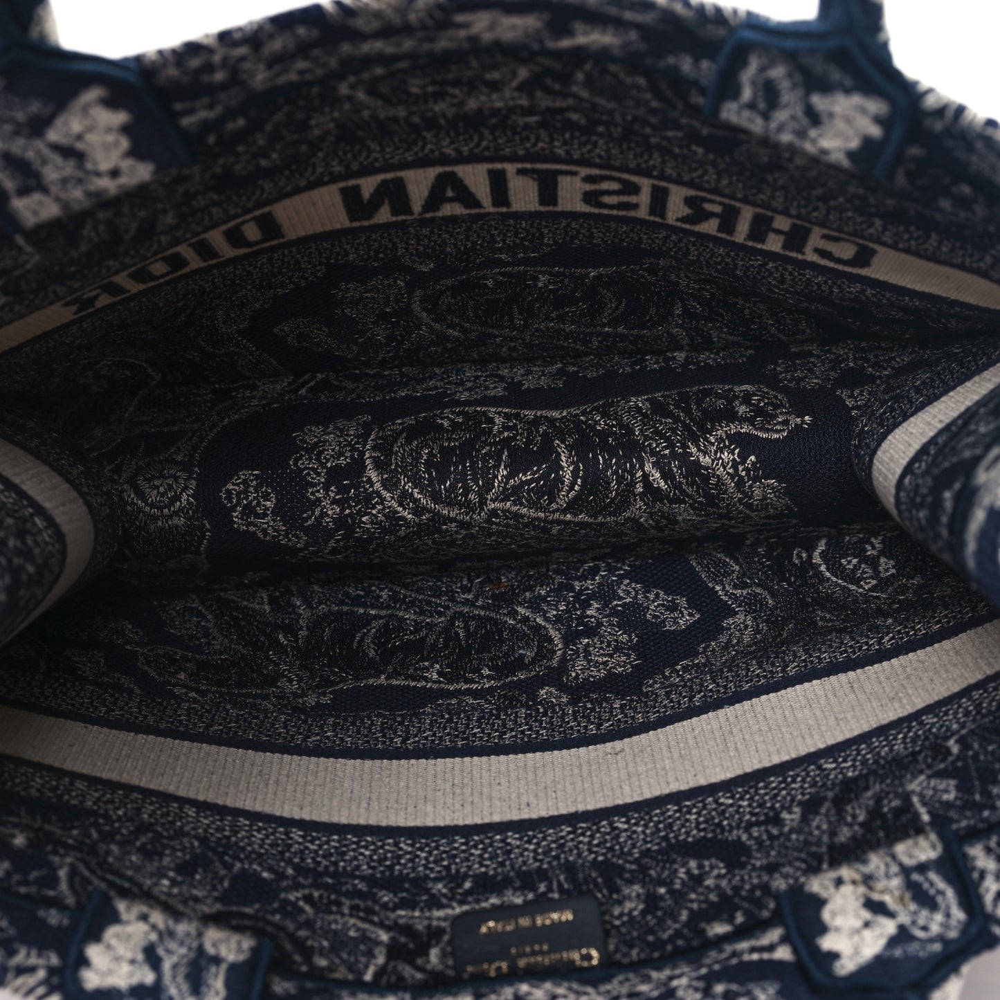 Canvas Embroidered Medium Toile De Jouy Reverse Book Tote Blue