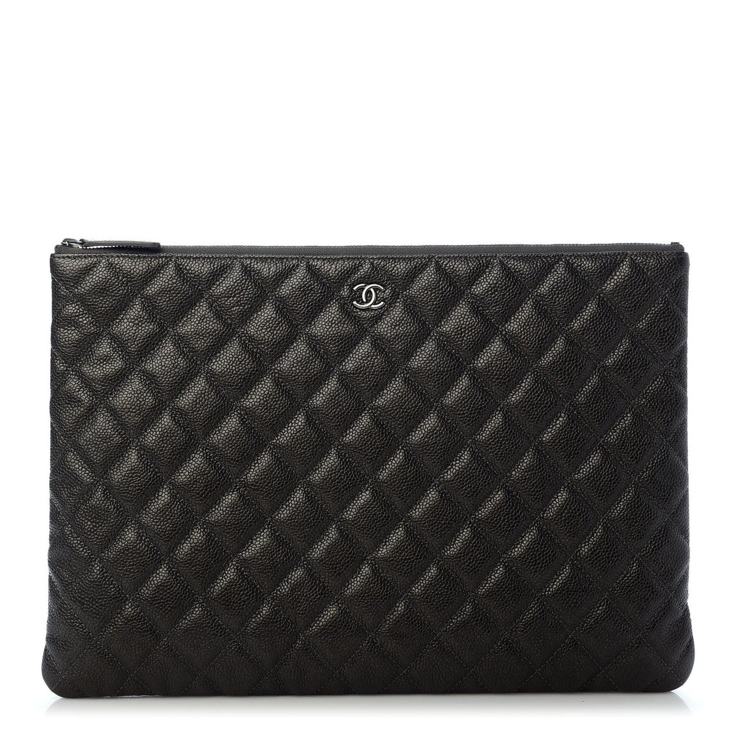 Caviar Quilted Large Cosmetic Case Dark Charcoal