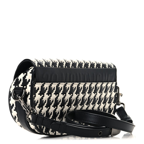 Box Calfskin Houndstooth Quilted East West Bobby Bag Black White