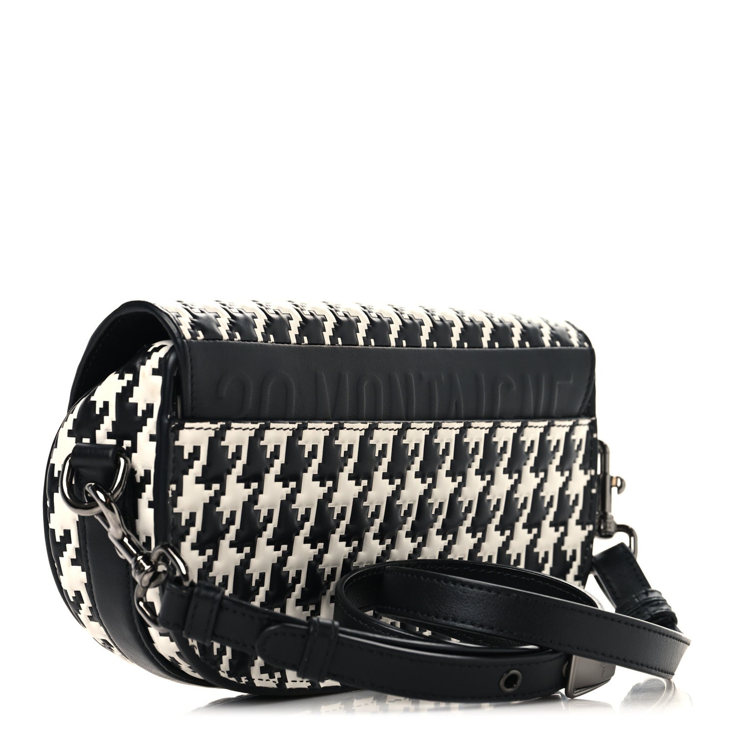 Box Calfskin Houndstooth Quilted East West Bobby Bag Black White