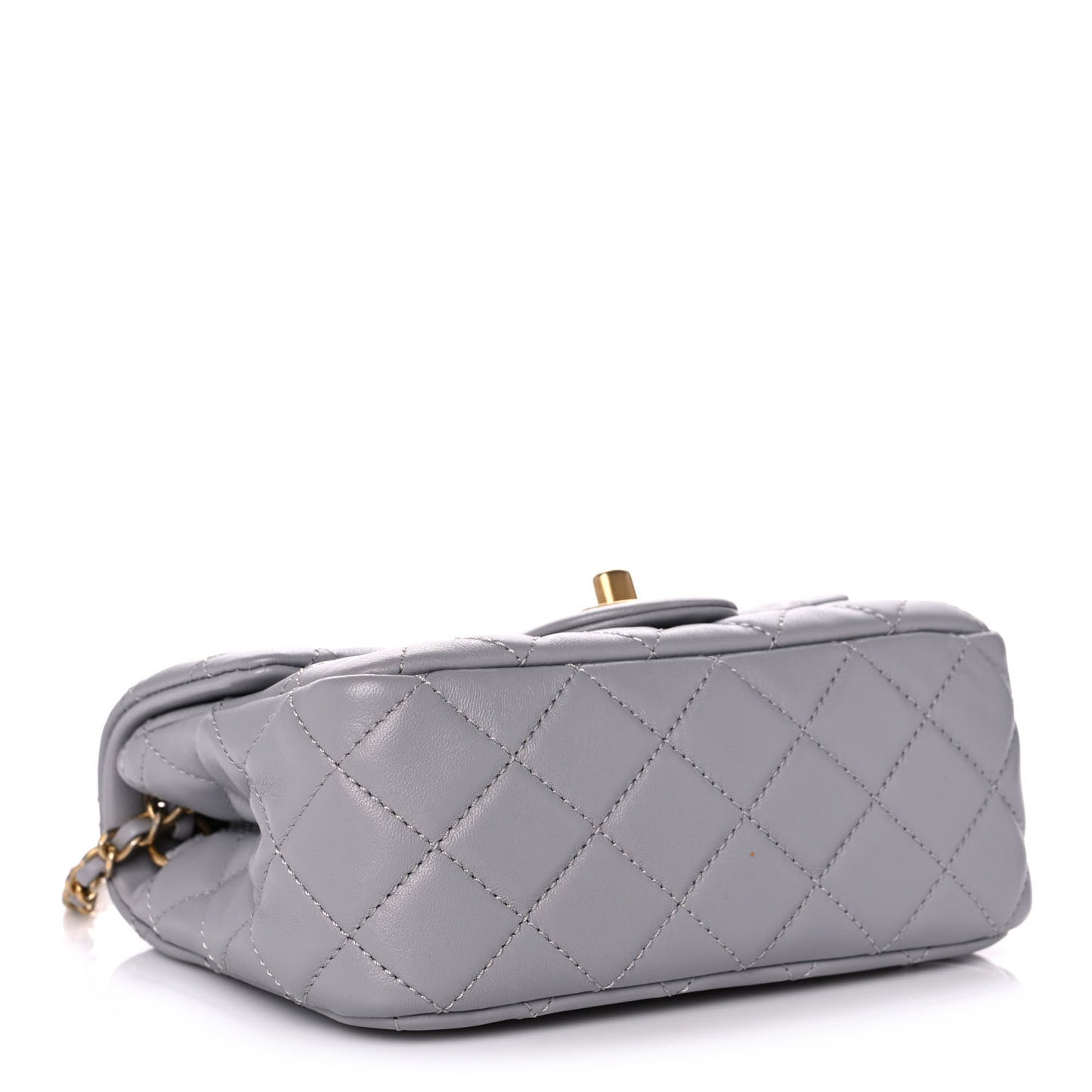 Lambskin Quilted Mini Pearl Crush Flap Light Grey