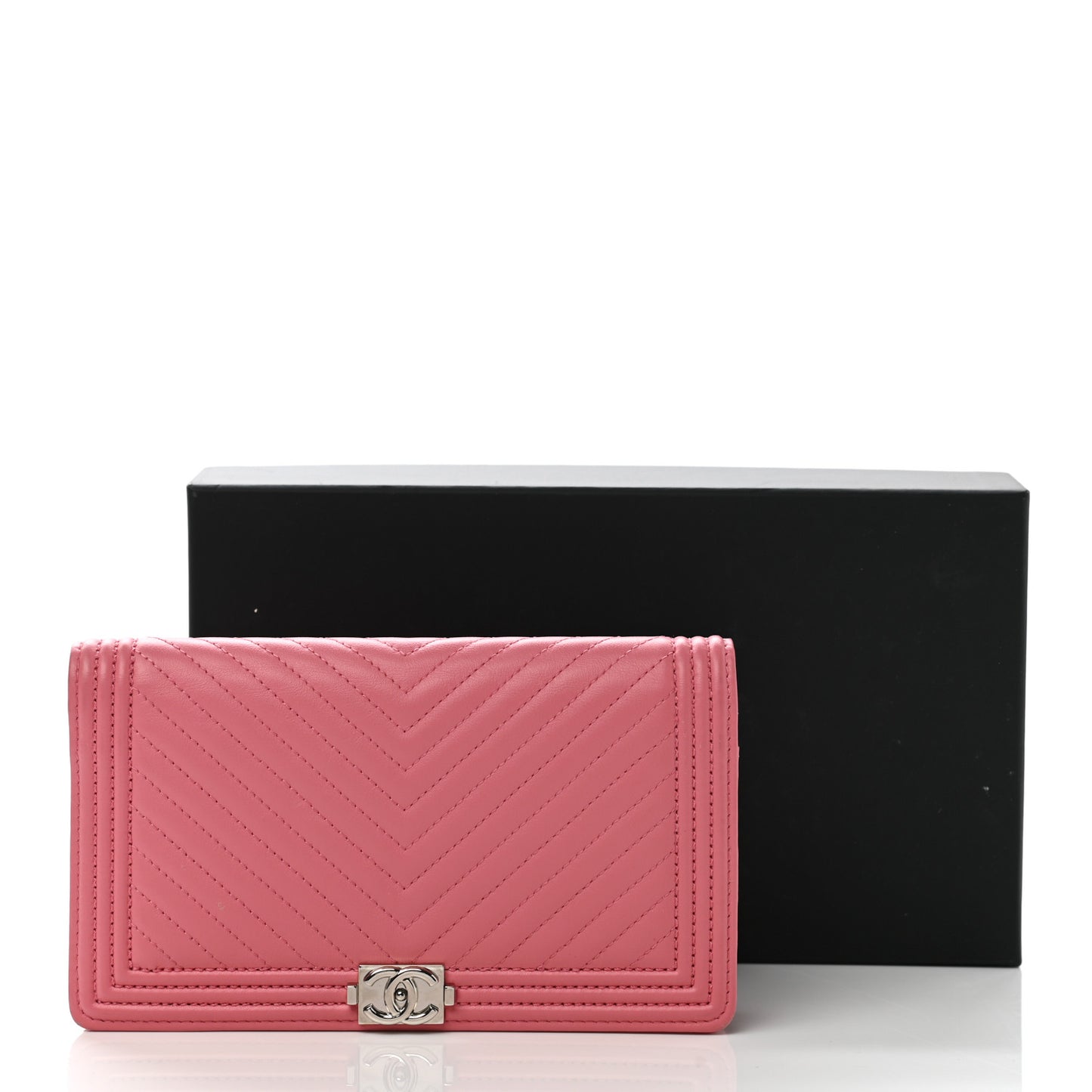 Calfskin Chevron Quilted Boy Yen Wallet Pink