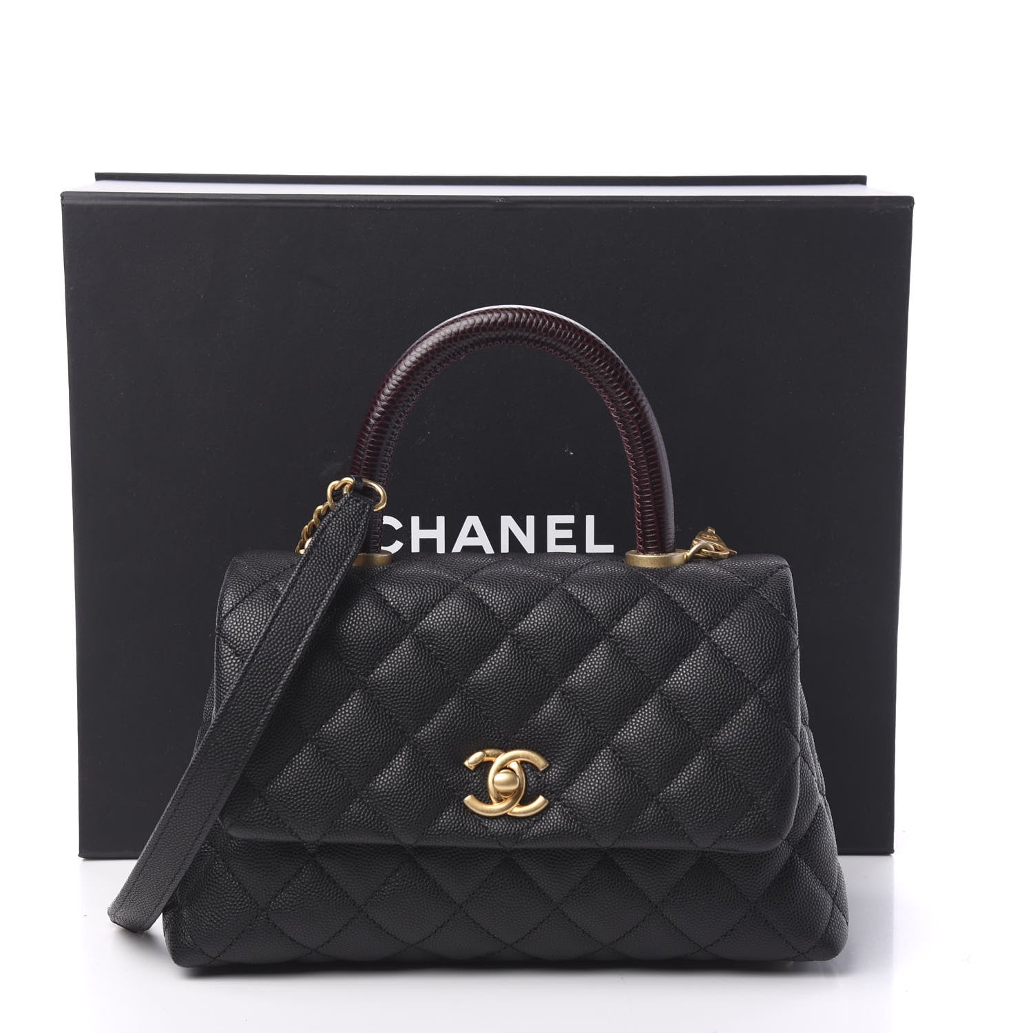 Chanel Caviar Lizard Embossed Quilted Mini Coco Handle Flap Black 19 of 20