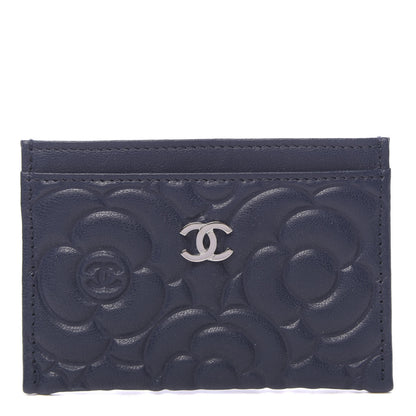 Chanel Goatskin Camellia Embossed Card Holder Dark Blue 1 of 9
