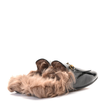 Gucci Patent Fur Womens Princetown Slippers 39.5 Black Natural 4 of 8