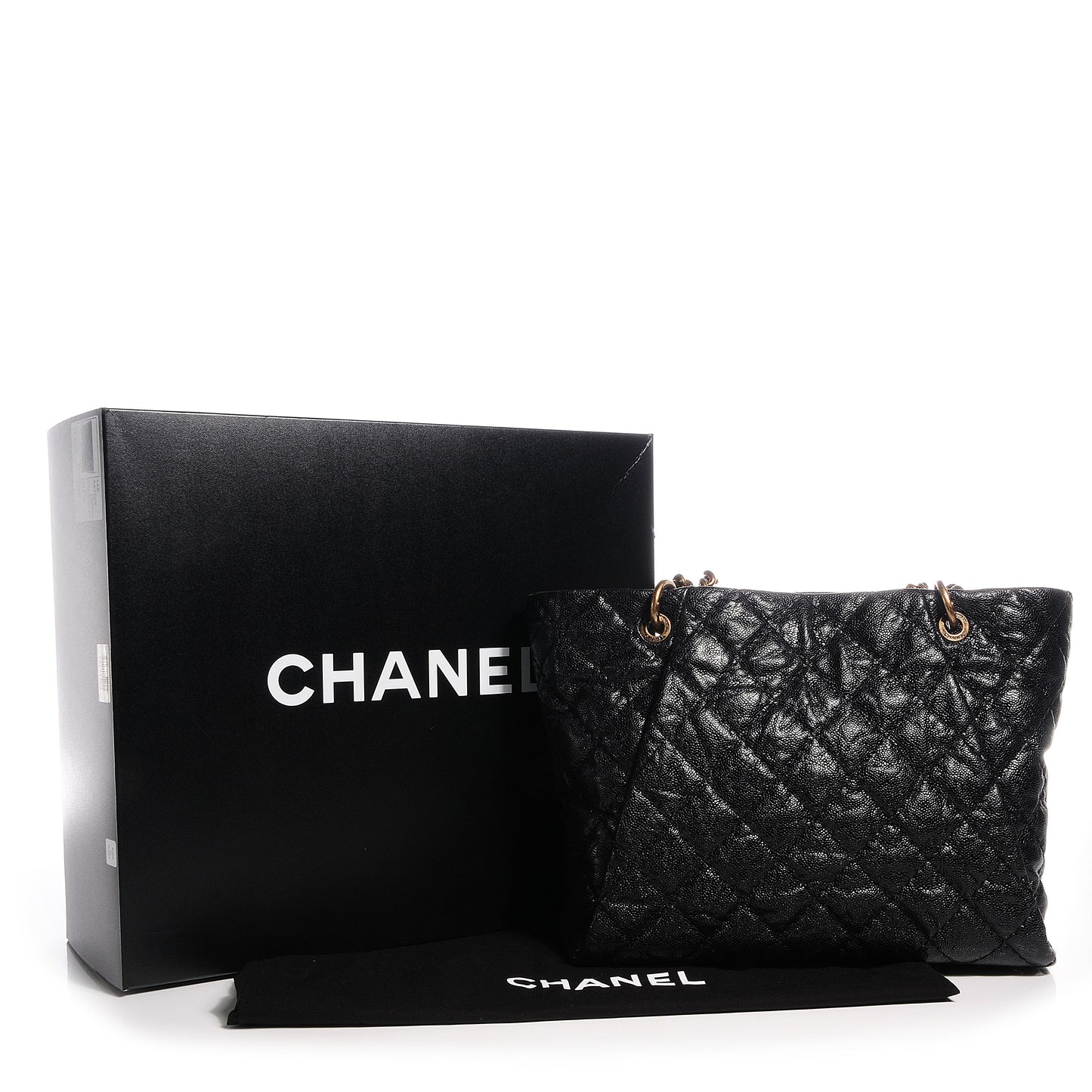 Glazed Caviar Large Coco Pleats Tote Black