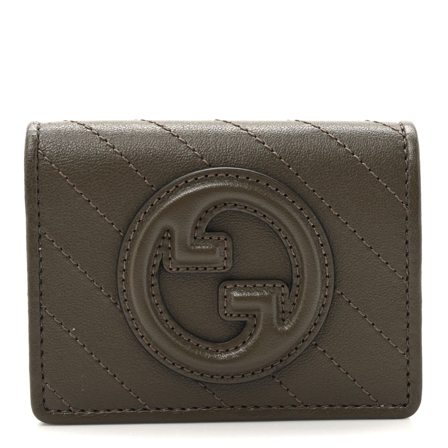 Sakai Be Green Calfskin Diagonal Stitched Blondie Card Case Wallet Craclet Brown
