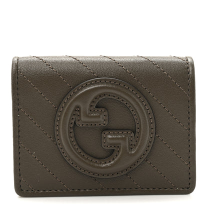 Gucci Sakai Be Green Calfskin Diagonal Stitched Blondie Card Case Wallet Craclet Brown 1 of 7