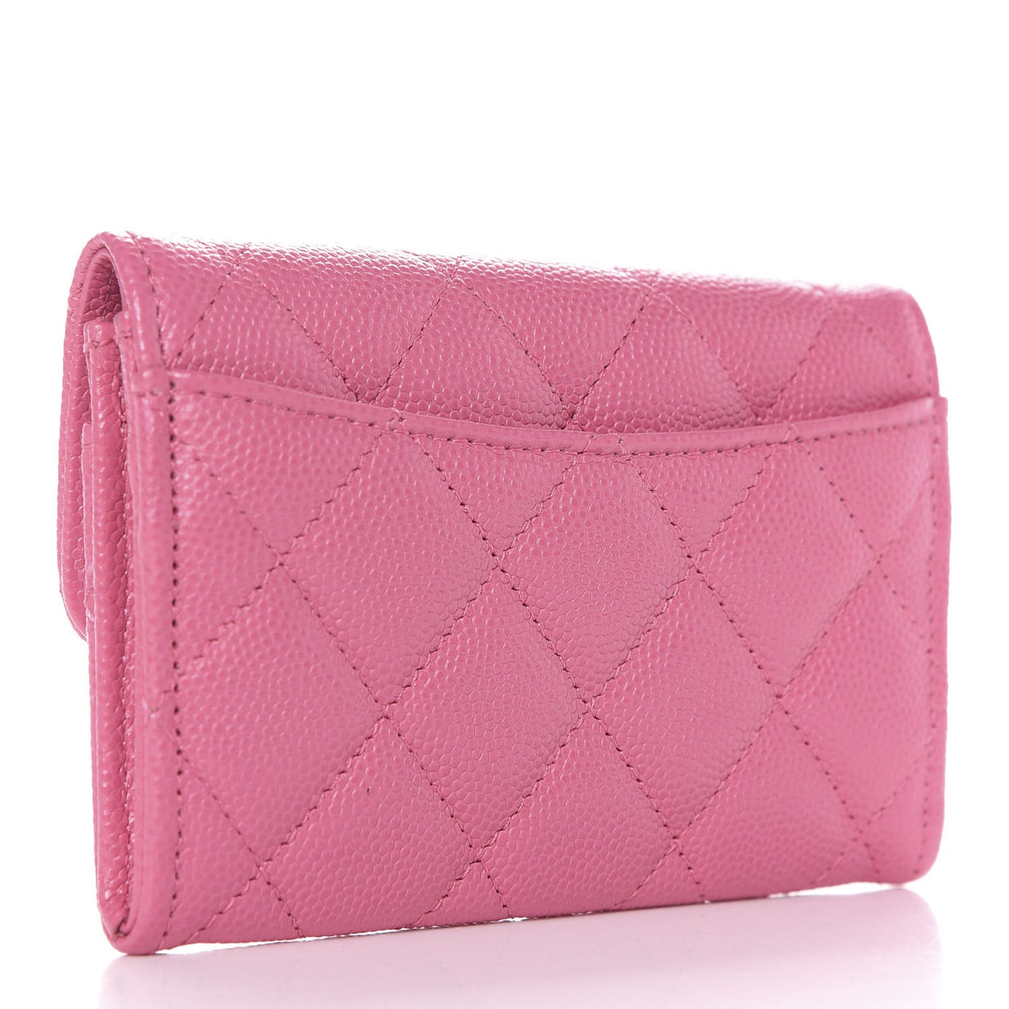 Caviar Quilted Flap Card Holder Wallet Pink