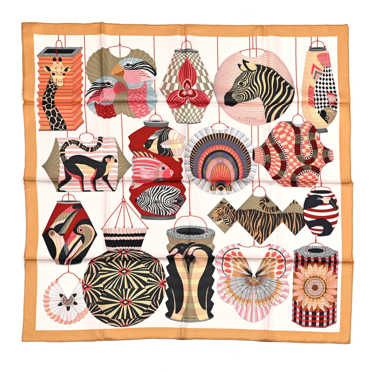 Hermes Silk Lanternes Ballons et Cocardes Scarf 90 Beige Rose Nacre Bordeaux 1 of 7