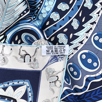 Hermes Silk Le Jardin De La Maharani Scarf 90 Marine Ciel White 2 of 6