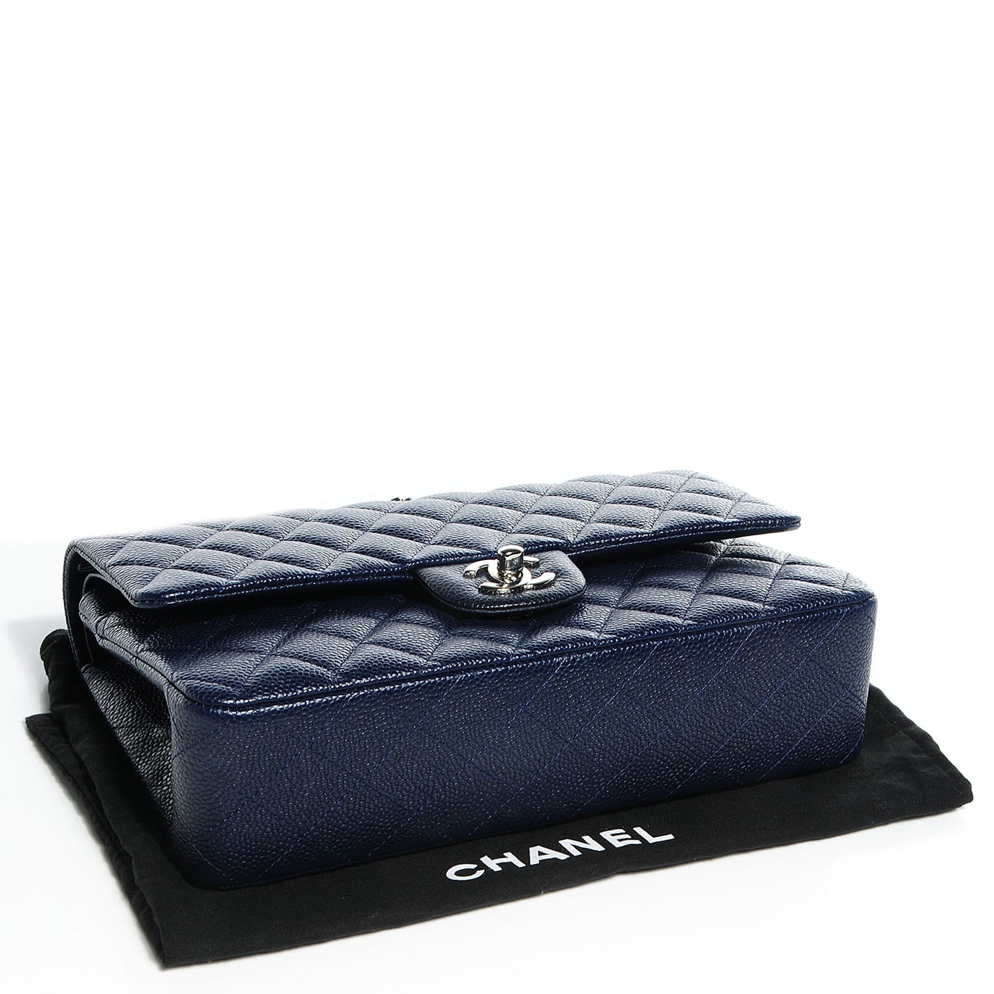 Caviar Quilted Medium Double Flap Navy