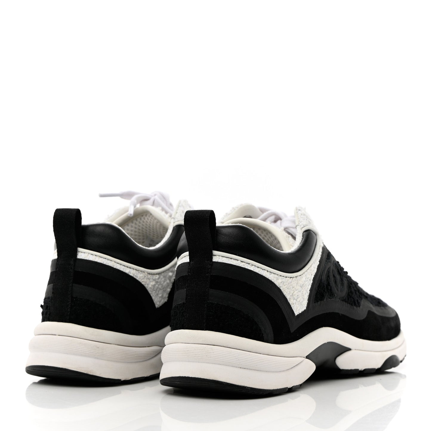 Tweed Suede Calfskin CC Sneakers 36.5 Black White