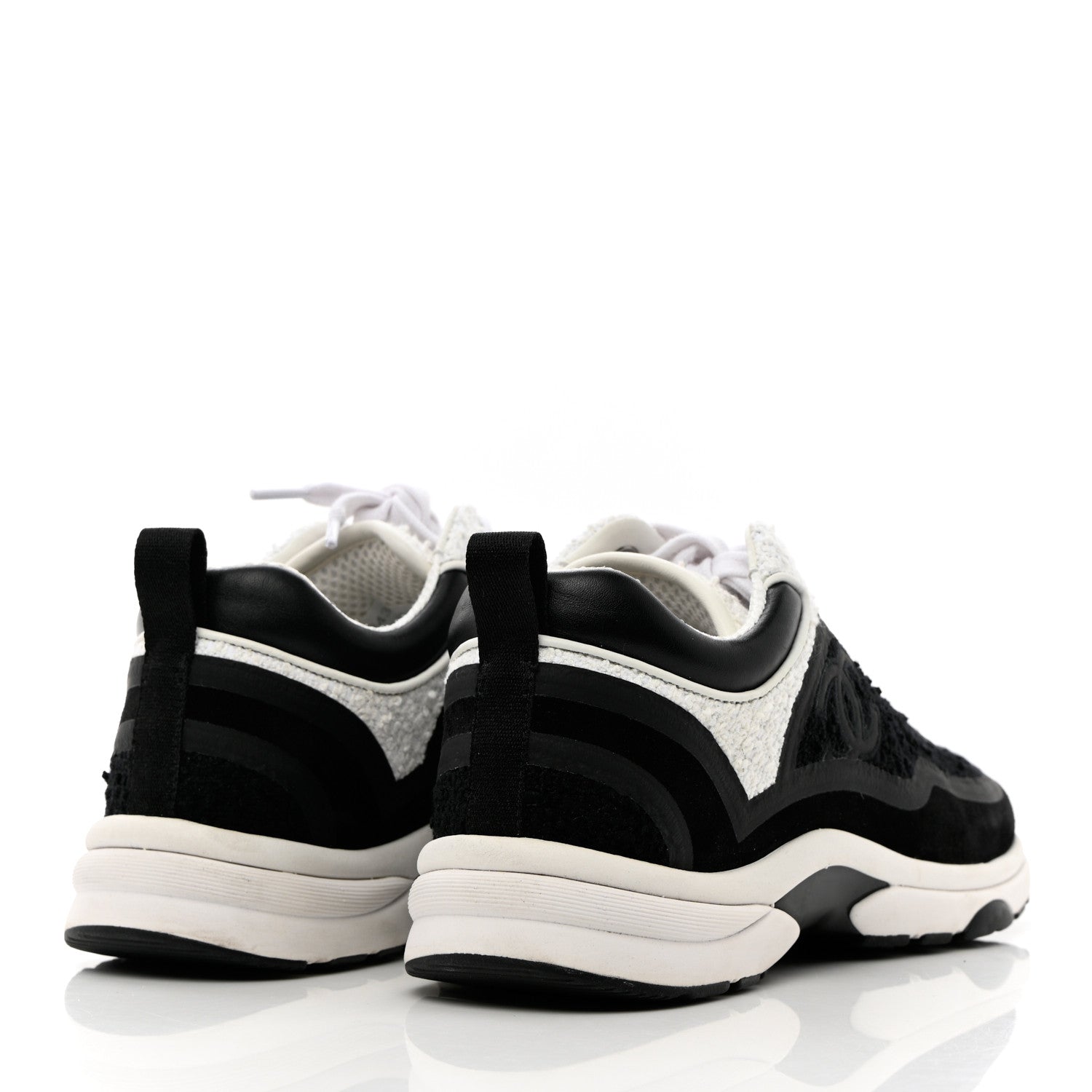 Chanel Tweed Suede Calfskin CC Sneakers 36.5 Black White 4 of 14