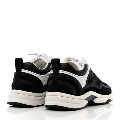 Chanel Tweed Suede Calfskin CC Sneakers 36.5 Black White 4 of 14