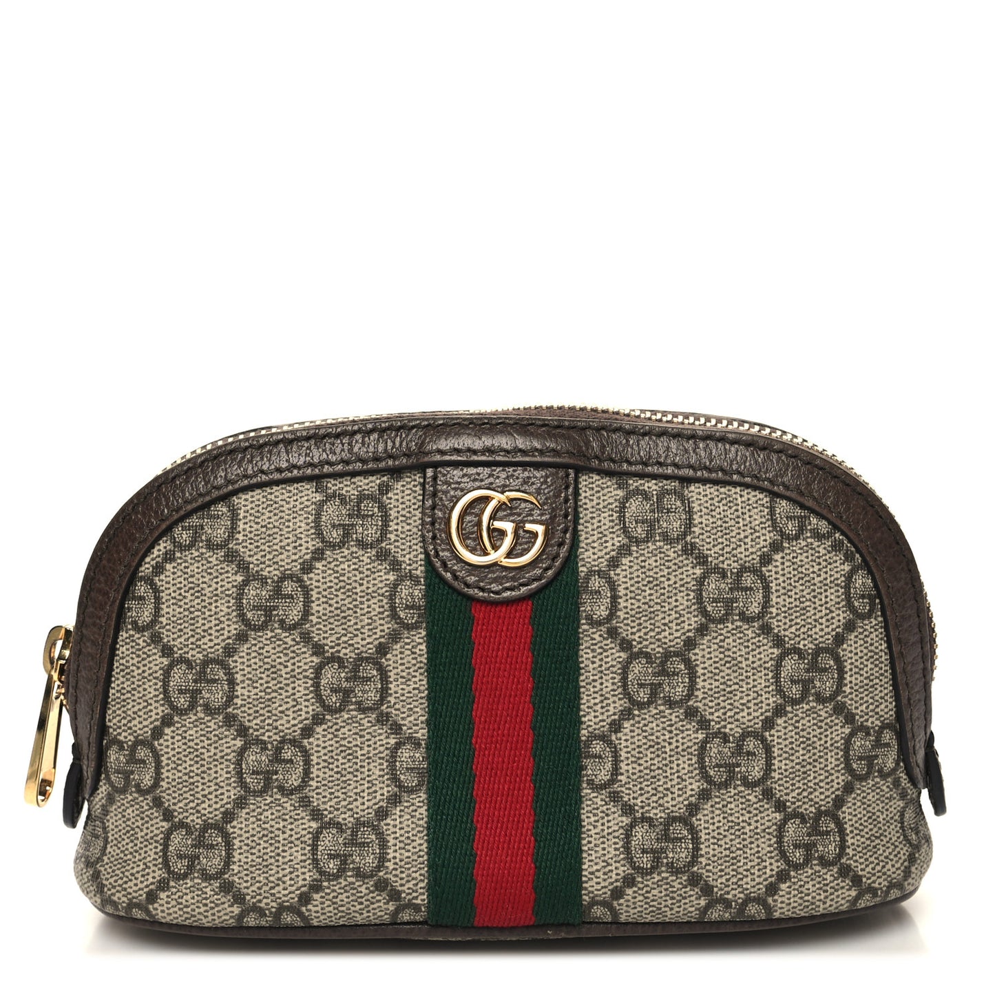 GG Supreme Monogram Textured Calfskin Web Medium Ophidia Cosmetic Case Beige Ebony New Acero