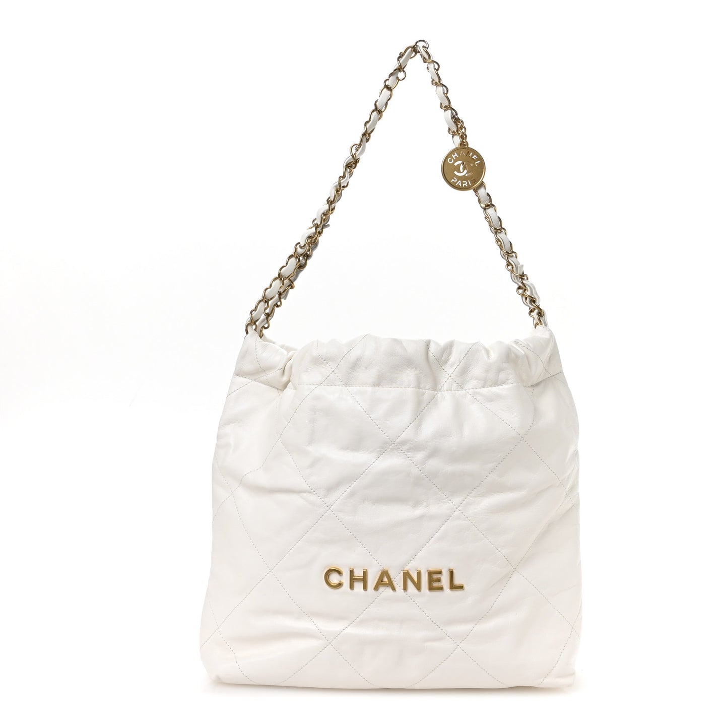 Shiny Calfskin Quilted Small Chanel 22 White