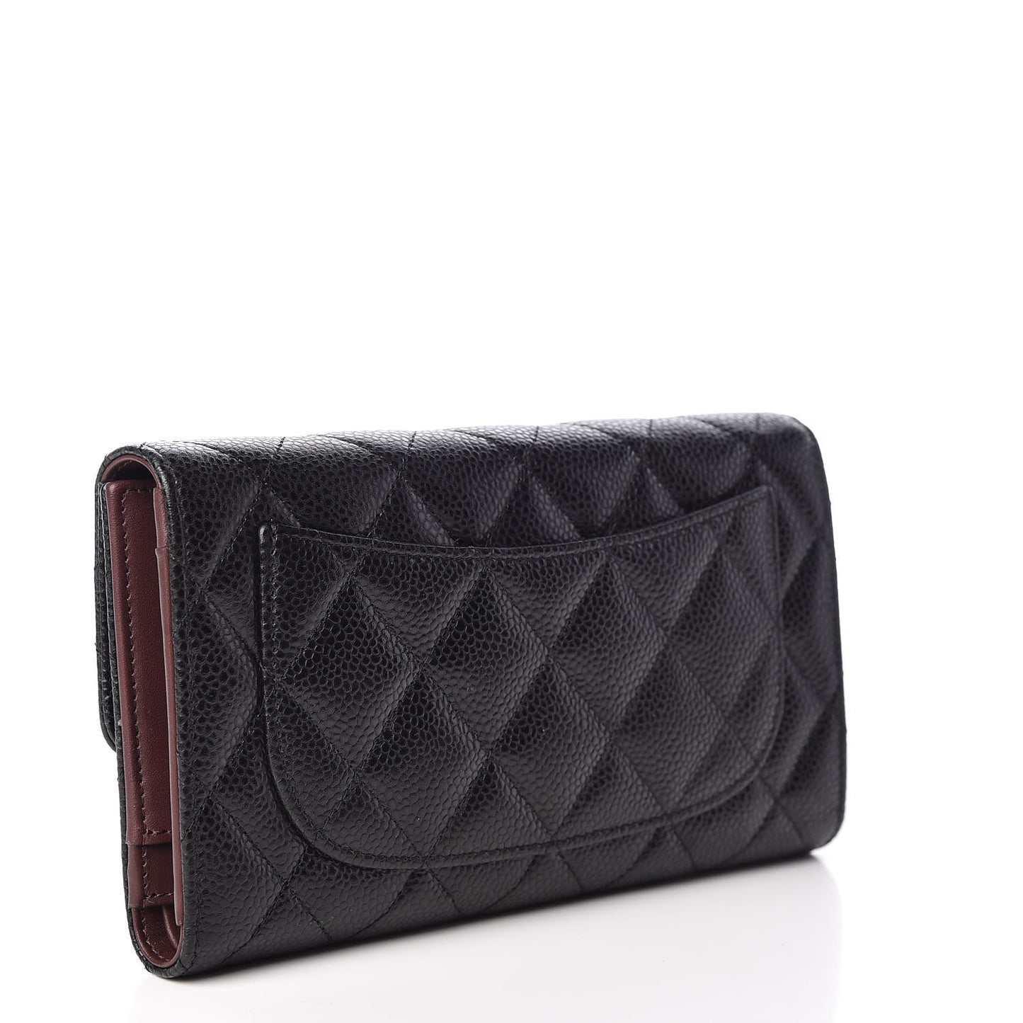 Caviar Quilted Long Flap Wallet Black