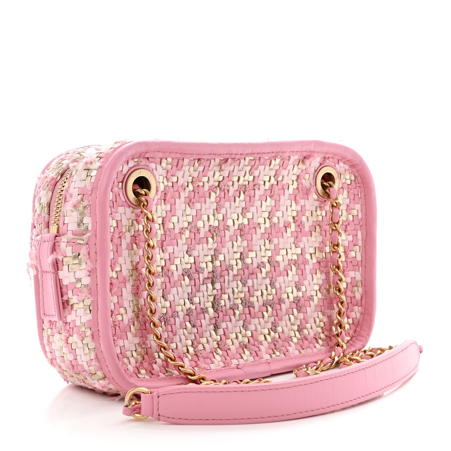 Chanel Metallic Lambskin Viscose Woven Camera Case Rose Beige 3 of 11