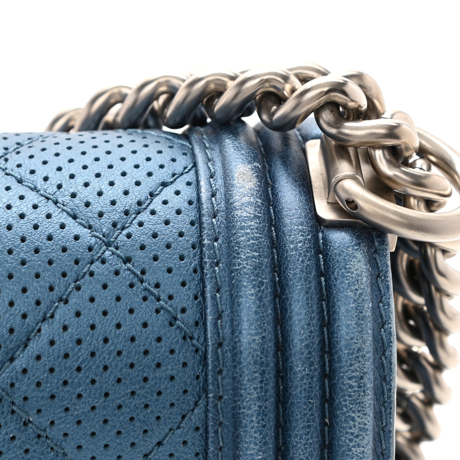 Chanel Perforated Lambskin Quilted New Medium Boy Flap Blue 14 of 15