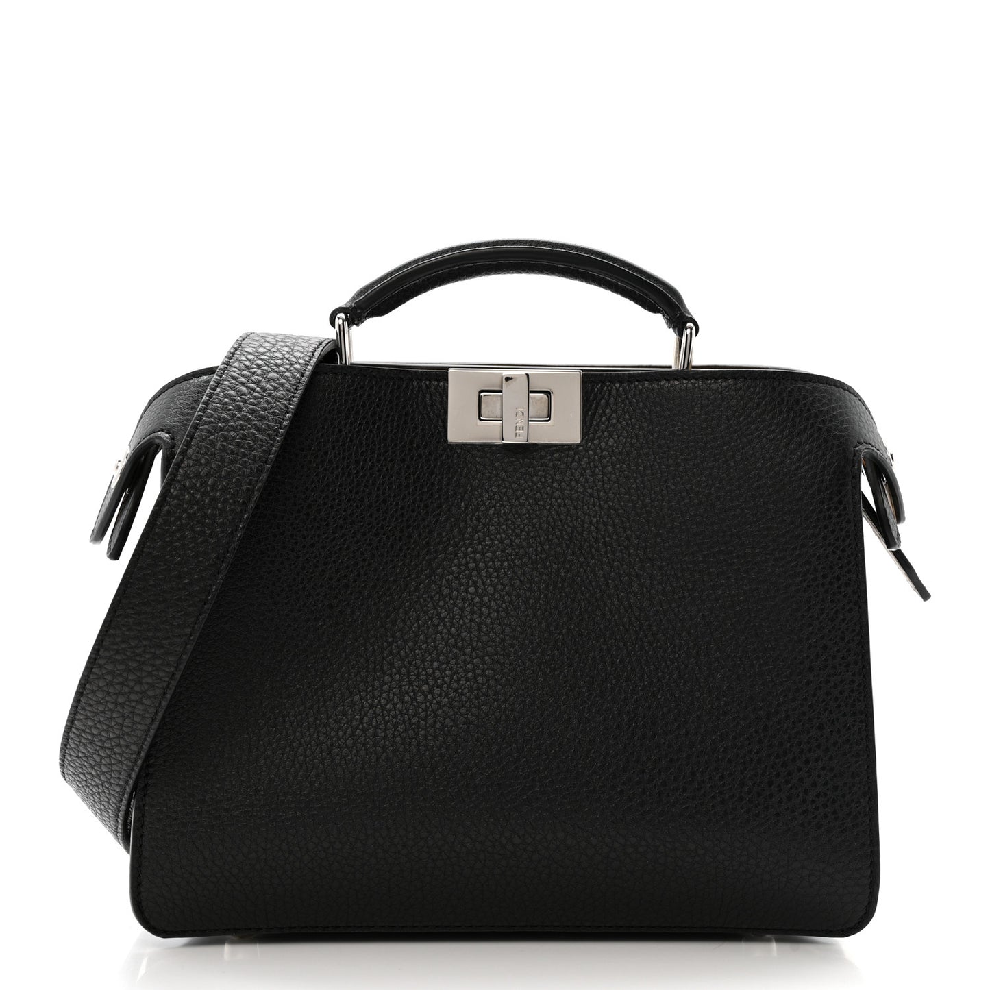 Cuoio Romano Vitello Cover Glazed Fabric Bi-Color FF 1974 Mini Peekaboo I SEE U Satchel Black Mimosa Tobacco Moro