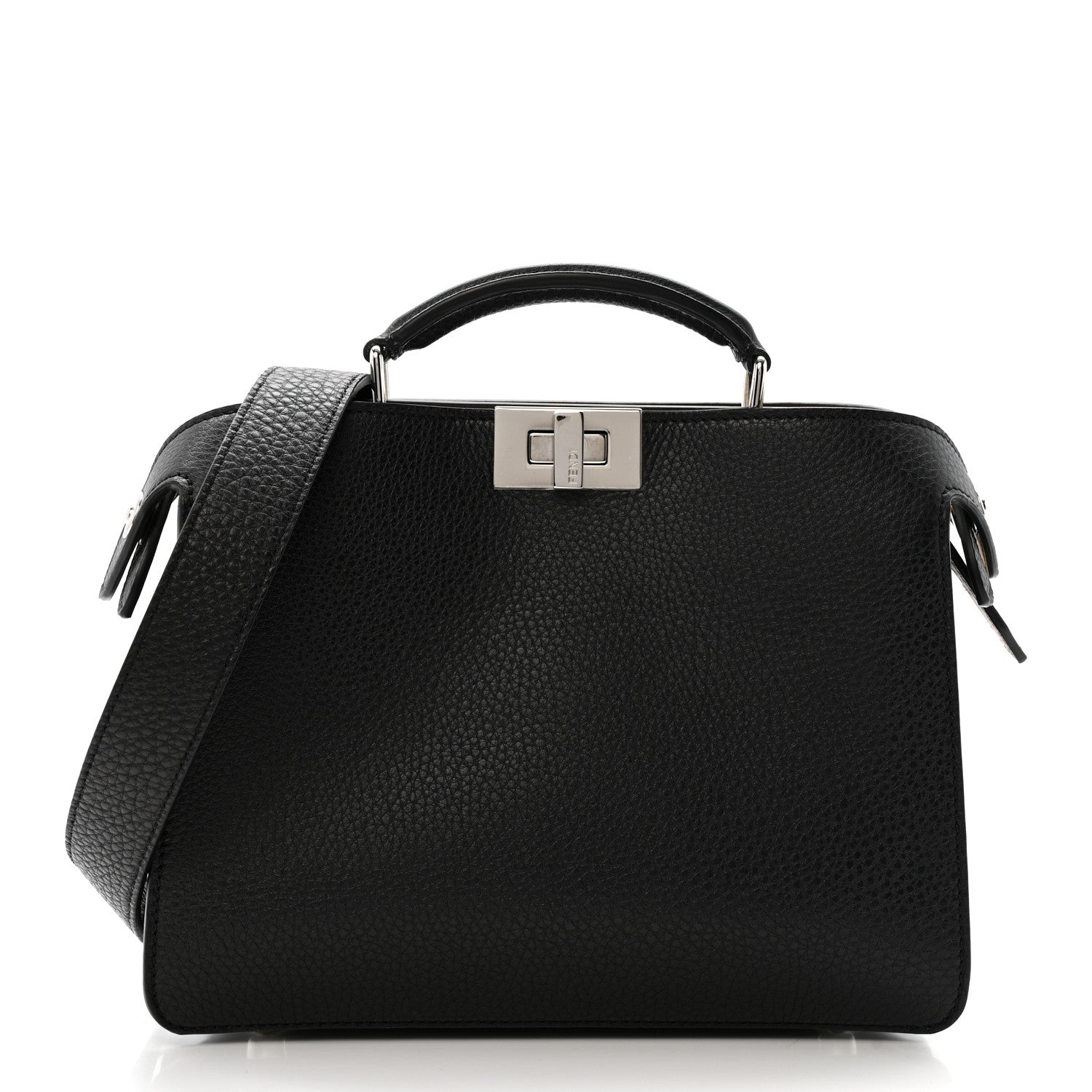 Fendi Cuoio Romano Vitello Cover Glazed Fabric Bi-Color FF 1974 Mini Peekaboo I SEE U Satchel Black Mimosa Tobacco Moro 1 of 12