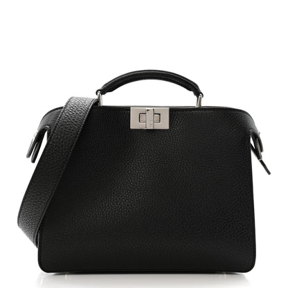 Fendi Cuoio Romano Vitello Cover Glazed Fabric Bi-Color FF 1974 Mini Peekaboo I SEE U Satchel Black Mimosa Tobacco Moro 1 of 12