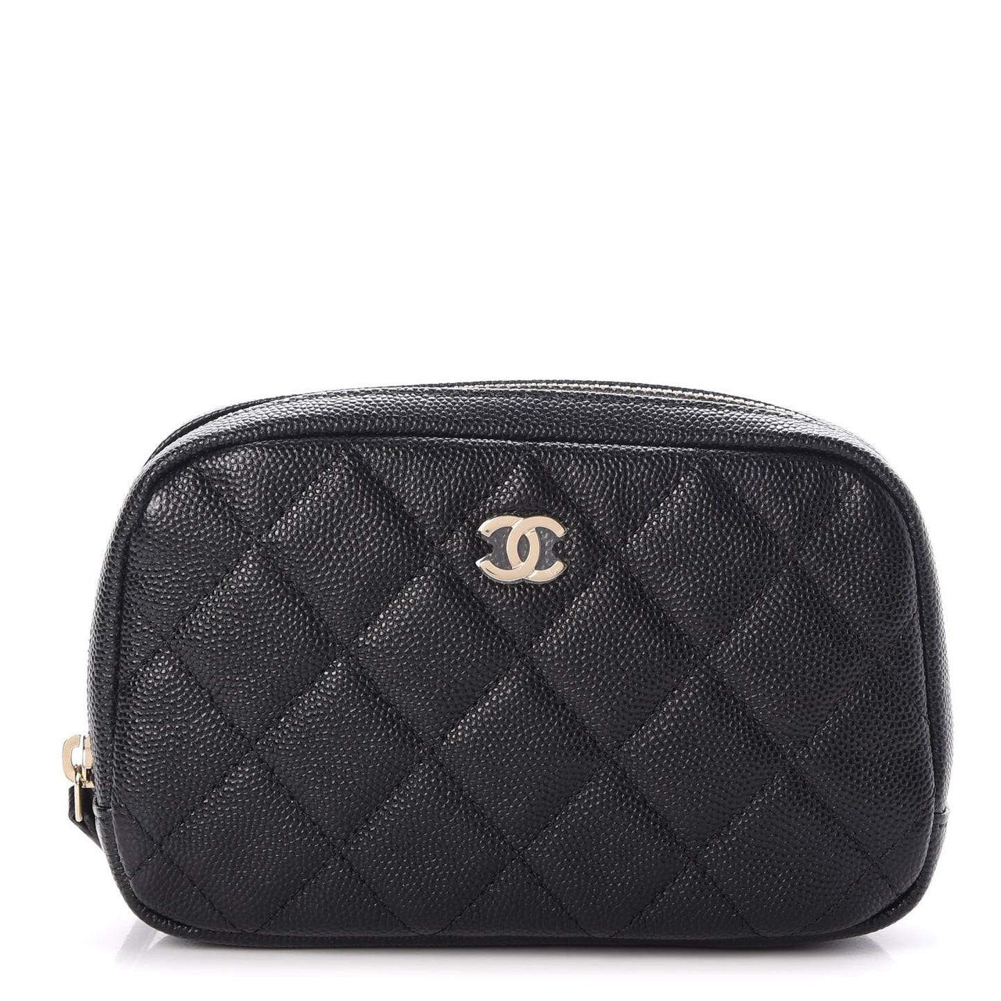 Caviar Quilted Small Curvy Pouch Cosmetic Case Black