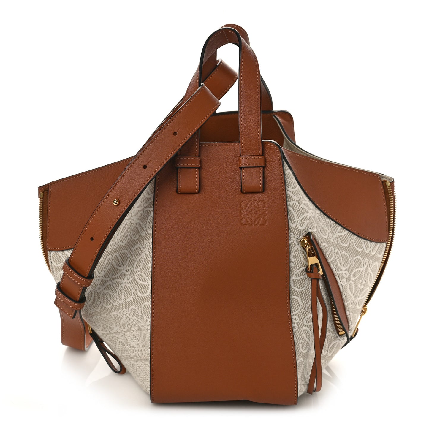 Calfskin Canvas Anagram Small Hammock Shoulder Bag Ecru Tan