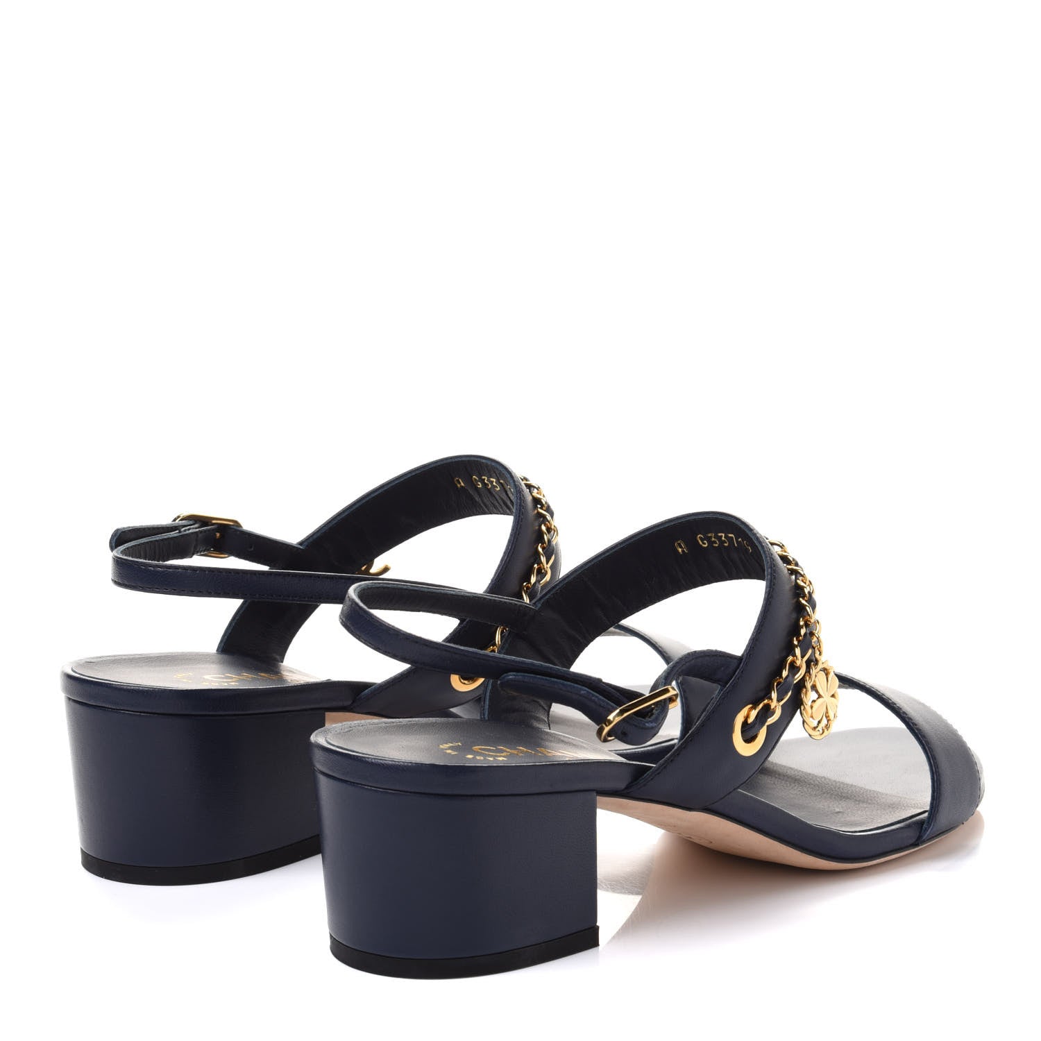 Chanel Lambskin Chain Clover Sandals 39 Navy 4 of 10