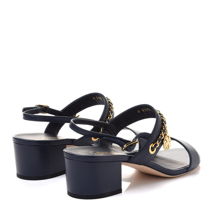 Chanel Lambskin Chain Clover Sandals 39 Navy 4 of 10