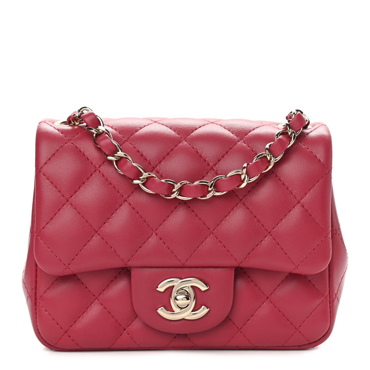 Lambskin Quilted Mini Square Flap Dark Pink