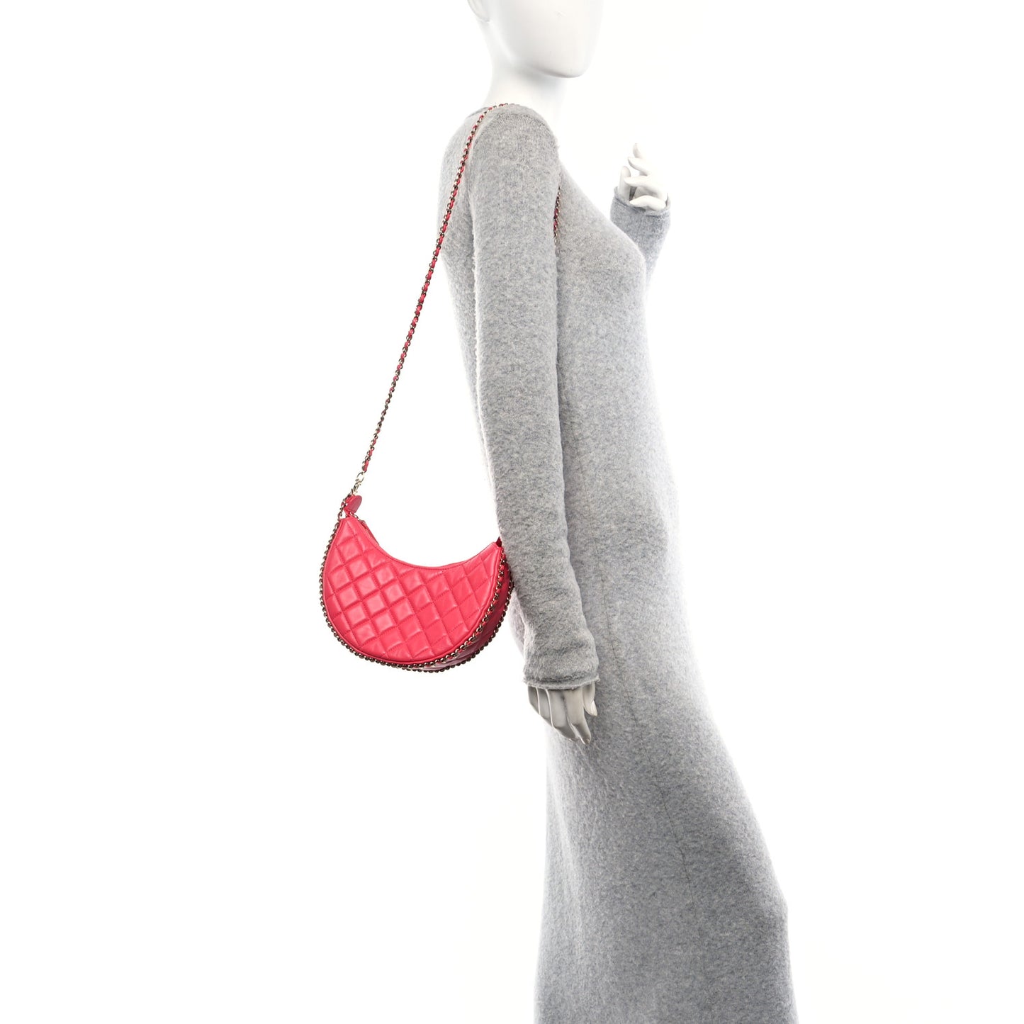 Lambskin Quilted Small Hobo Bag Dark Pink