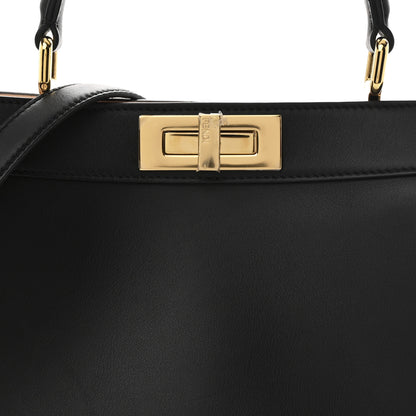 Fendi Vitello Seta Shiny Nappa Medium Peekaboo I SEE U Satchel Black Light Rose 8 of 11