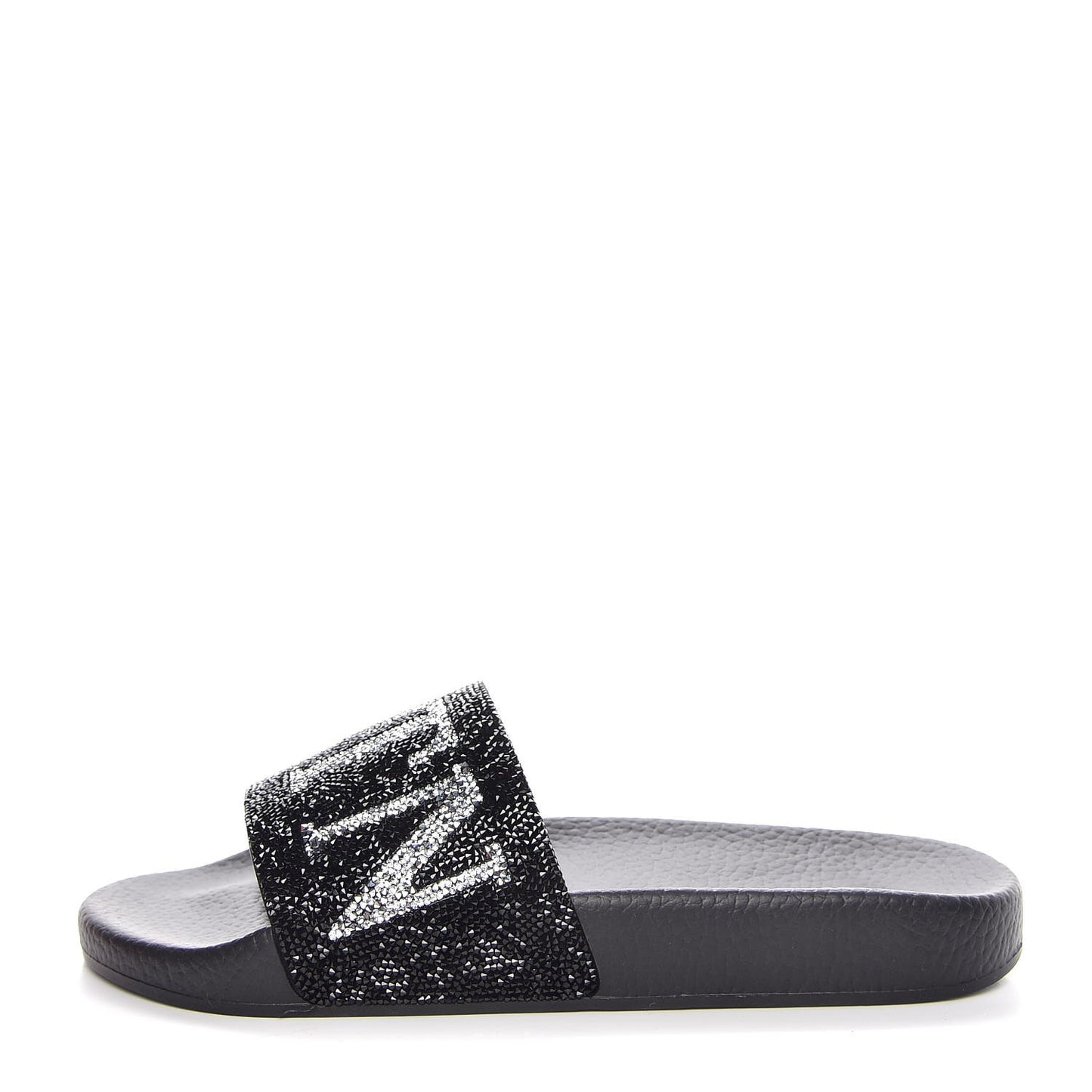 Rubber Crystal Embellished VLTN Slide Sandals 37 Black