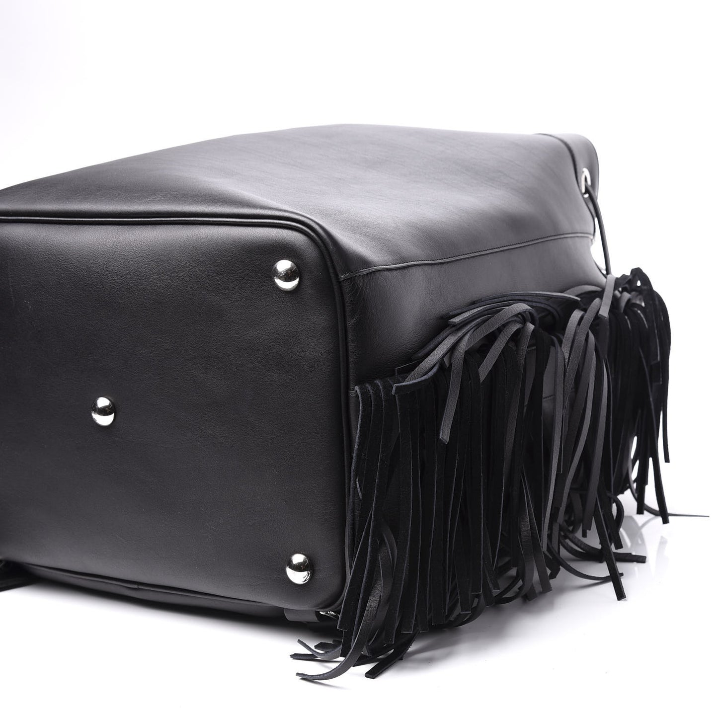 Calfskin Fringe Bucket Bag Black