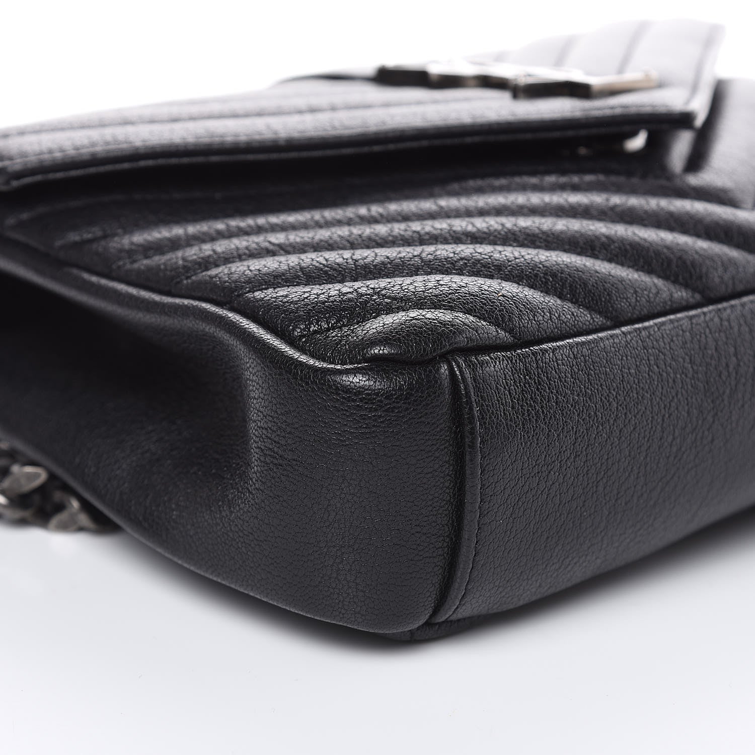 Saint Laurent Sheepskin Matelasse Chevron Monogram Medium College Bag Black 8 of 12