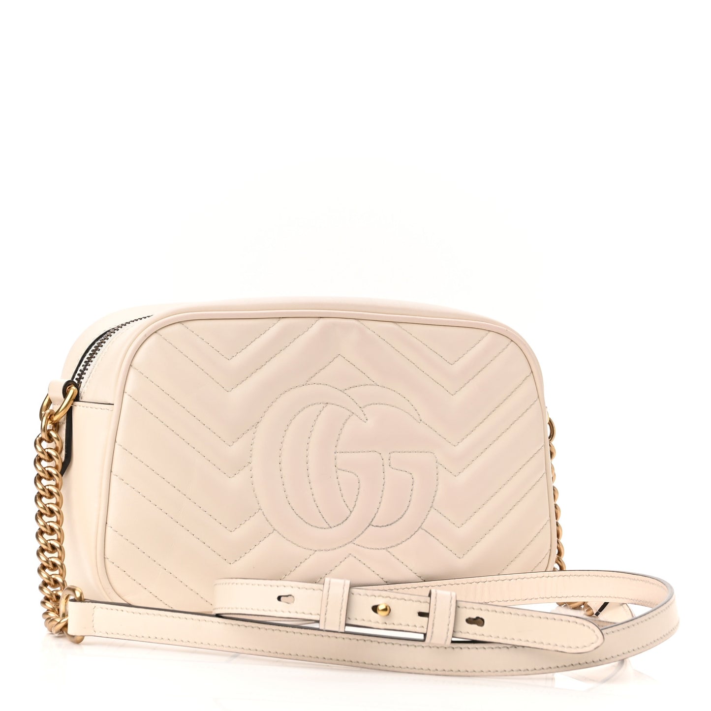 Calfskin Matelasse Small GG Marmont Chain Shoulder Bag White