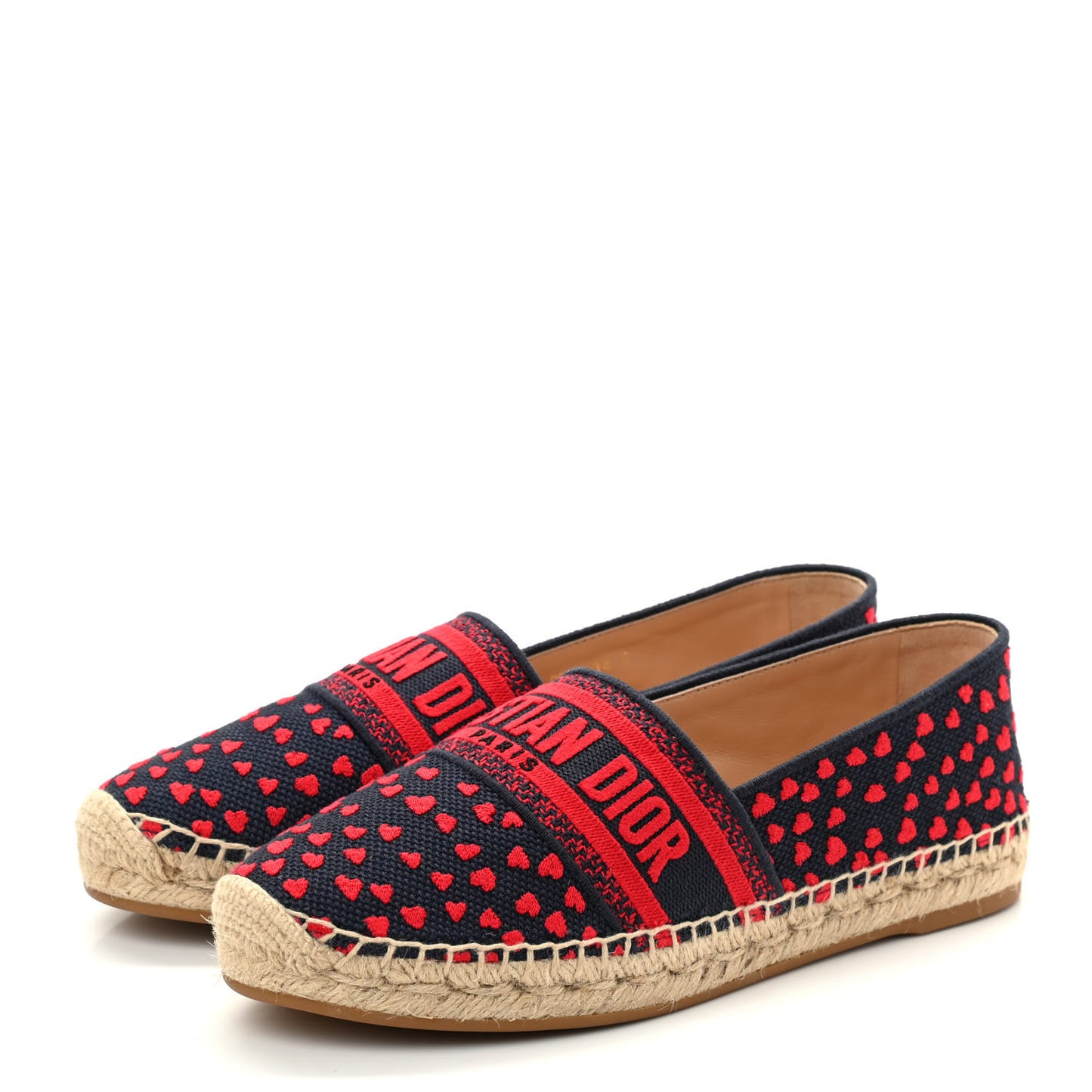 Cotton Embroidered Hearts Granville Espadrille 38 Blue Red