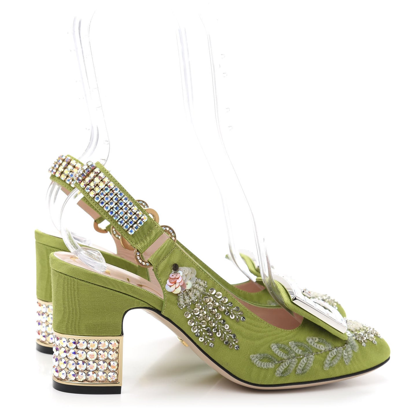 Moire Fabric Eyes Crystal Square G Madelyn Slingbacks 37 Lemon Leaf
